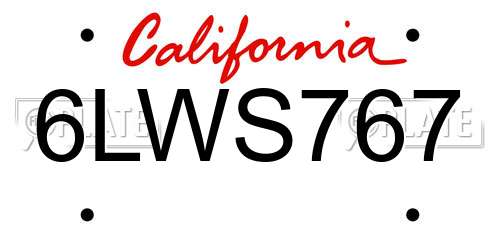 6LWS767 California License Plate