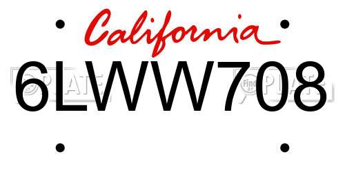 6LWW708 California License Plate