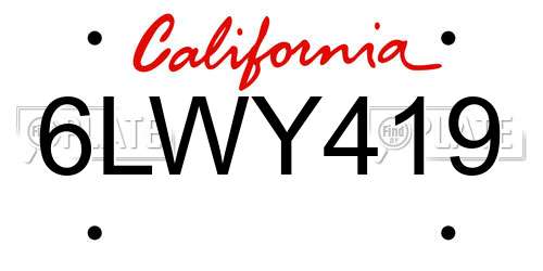 6LWY419 California License Plate