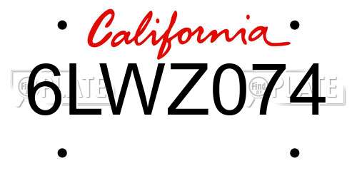 6LWZ074 California License Plate