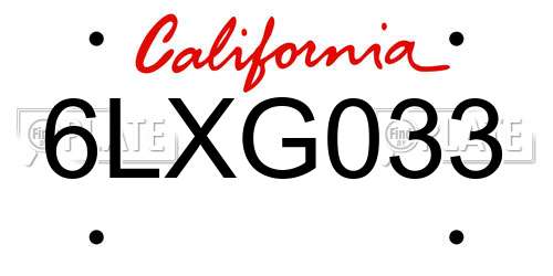 6LXG033 California License Plate