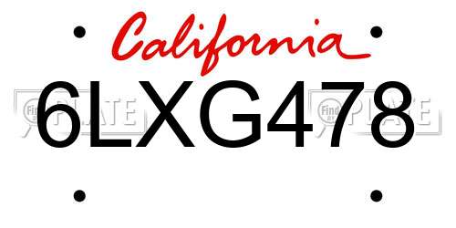 6LXG478 California License Plate