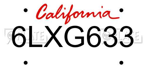 6LXG633 California License Plate