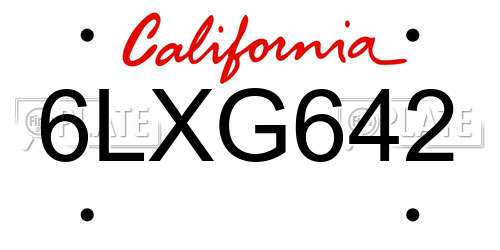6LXG642 California License Plate