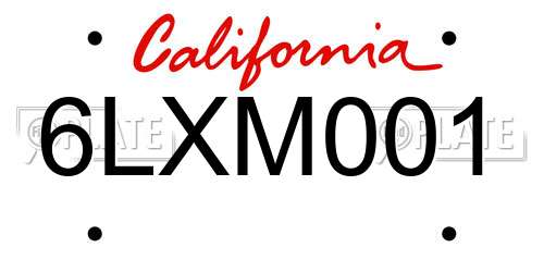 6LXM001 California License Plate