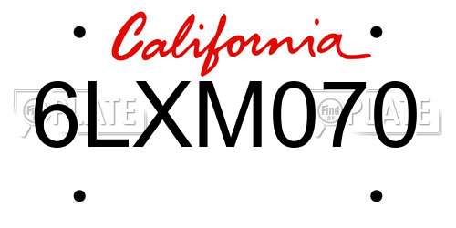 6LXM070 California License Plate