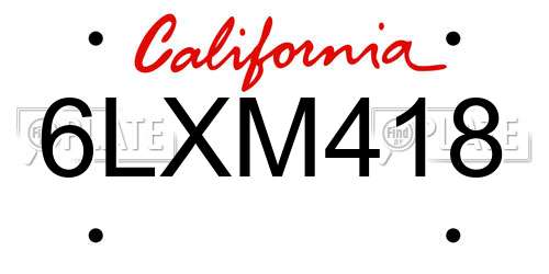 6LXM418 California License Plate