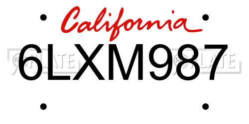 6LXM987 California License Plate
