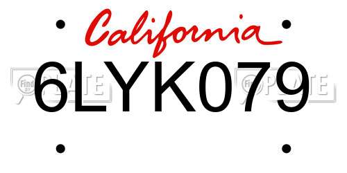 6LYK079 California License Plate