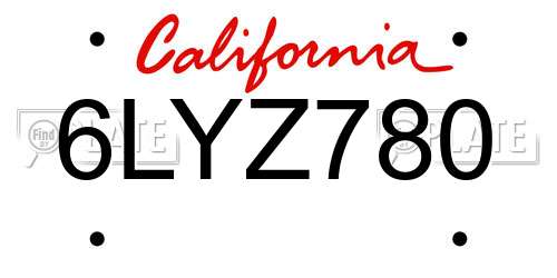 6LYZ780 California License Plate