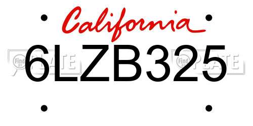 6LZB325 California License Plate