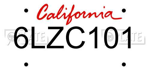 6LZC101 California License Plate