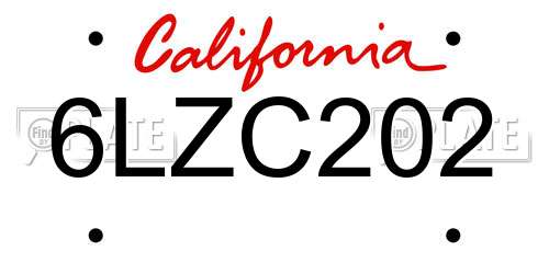 6LZC202 California License Plate