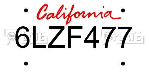 6LZF477 California License Plate