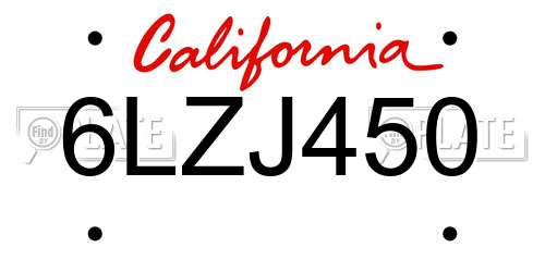 6LZJ450 California License Plate