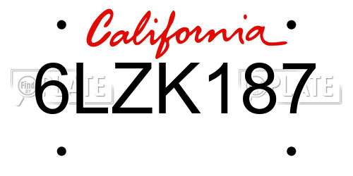 6LZK187 California License Plate