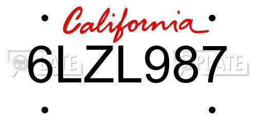 6LZL987 California License Plate