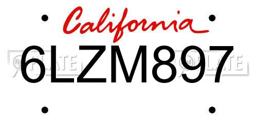 6LZM897 California License Plate