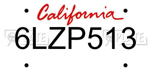 6LZP513 California License Plate