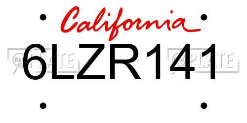 6LZR141 California License Plate