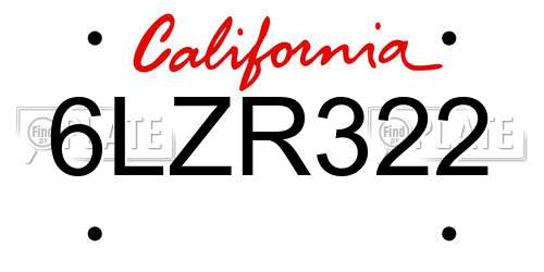 6LZR322 California License Plate