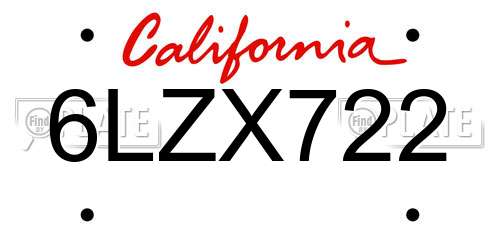 6LZX722 California License Plate
