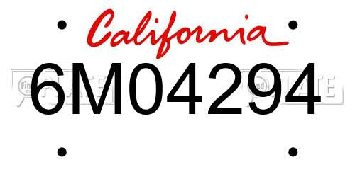 6M04294 California License Plate