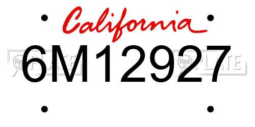 6M12927 California License Plate