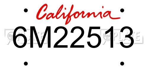 6M22513 California License Plate