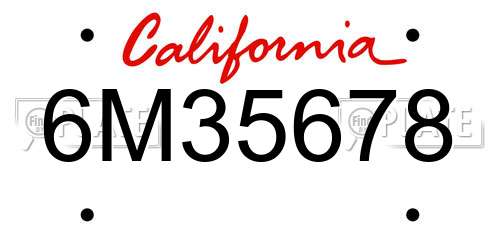 6M35678 California License Plate