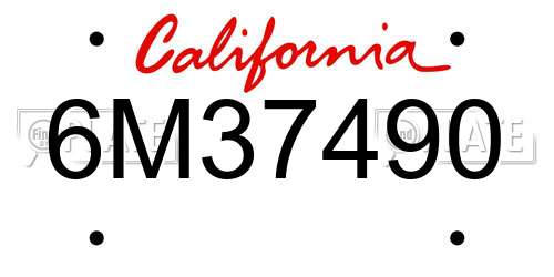 6M37490 California License Plate