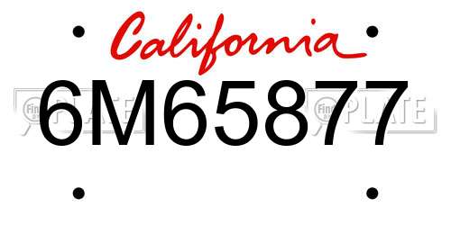 6M65877 California License Plate