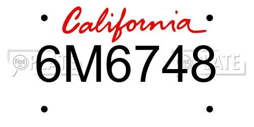 6M6748 California License Plate