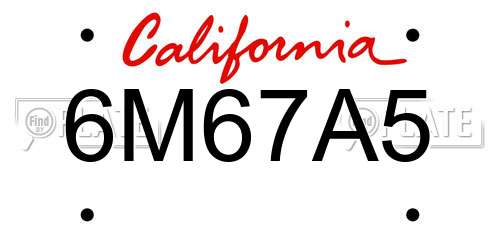 6M67A5 California License Plate