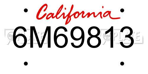 6M69813 California License Plate