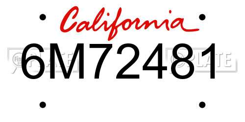 6M72481 California License Plate