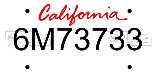 6M73733 California License Plate