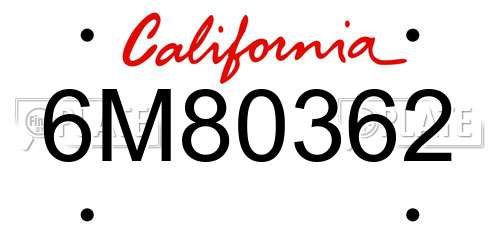 6M80362 California License Plate