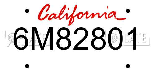 6M82801 California License Plate