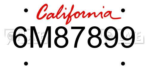 6M87899 California License Plate