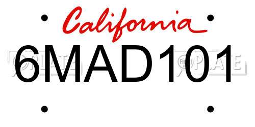 6MAD101 California License Plate