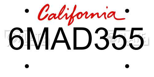 6MAD355 California License Plate