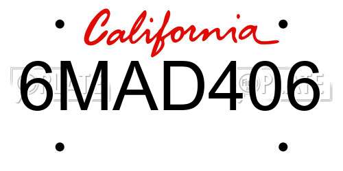 6MAD406 California License Plate