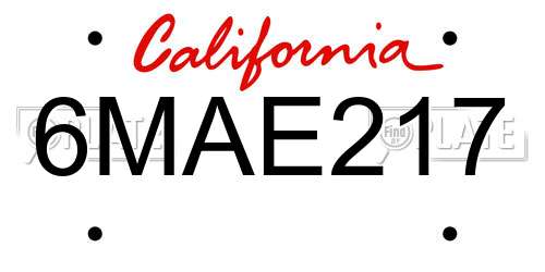 6MAE217 California License Plate