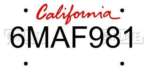 6MAF981 California License Plate