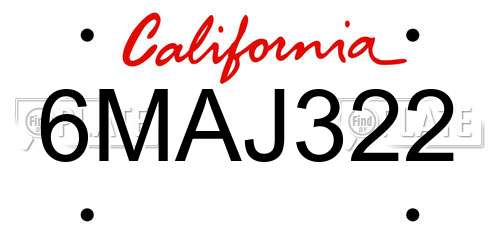 6MAJ322 California License Plate