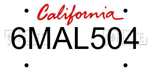 6MAL504 California License Plate
