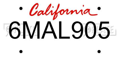 6MAL905 California License Plate