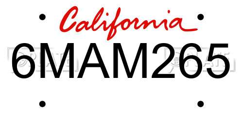 6MAM265 California License Plate