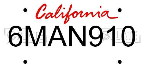 6MAN910 California License Plate